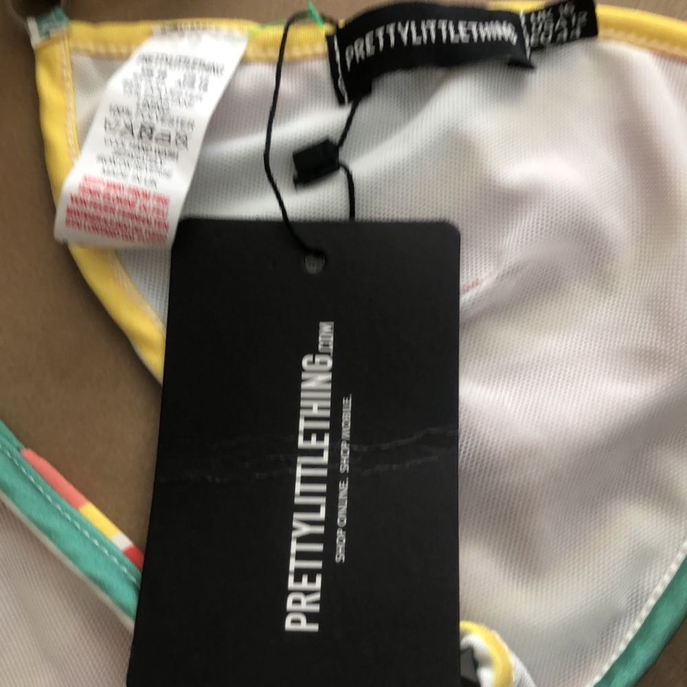 PRETTYLITTLETHING MULTI STRIPE V FRONT BRAZILIAN BIKINI/ ITSY BITSY TOP •16• NWT - Picture 13 of 17